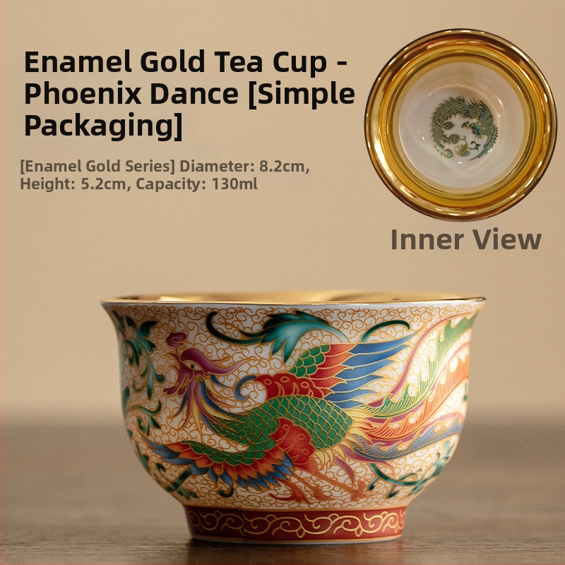 Ceșuță de ceai ceramică cu dragon și phoenix, stil palat, lucrată manual, în cutie cadou