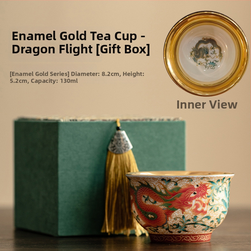 Ceșuță de ceai ceramică cu dragon și phoenix, stil palat, lucrată manual, în cutie cadou