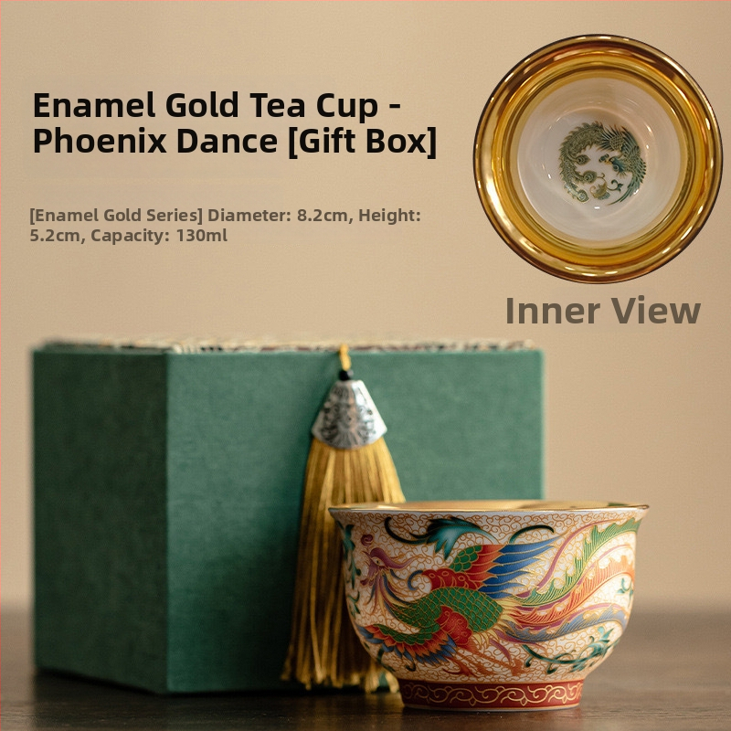 Ceșuță de ceai ceramică cu dragon și phoenix, stil palat, lucrată manual, în cutie cadou