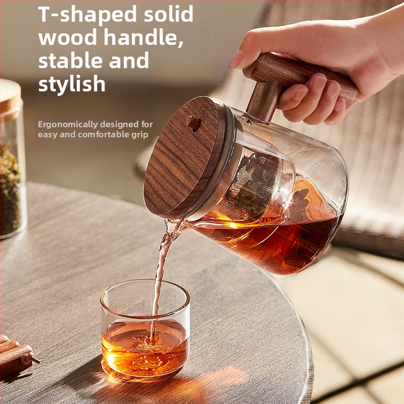Wood Sheng Plaything šálka na čaj a čajník s rozdelením vody, sklo odolné voči vysokým teplotám, filter, objem 550-700 ml, pre kanceláriu