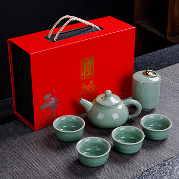 Ge Kiln Ru Kiln set de ceai Kung Fu din ceramică, cu logo imprimat, personalizabil, cutie cadou, pentru 3-5 persoane
