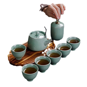 Ge Kiln Ru Kiln set de ceai Kung Fu din ceramică, cu logo imprimat, personalizabil, cutie cadou, pentru 3-5 persoane