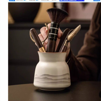 Ceainic ceramic cu motiv munte și apă, set de ceai cu cești și bol, stil modern minimalist, lux discret