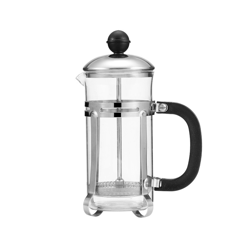 Ceainic de cafea din sticla borosilicată rezistentă la temperatură, maker de ceai, presă franțuzească și spumator de lapte din oțel inoxidabil