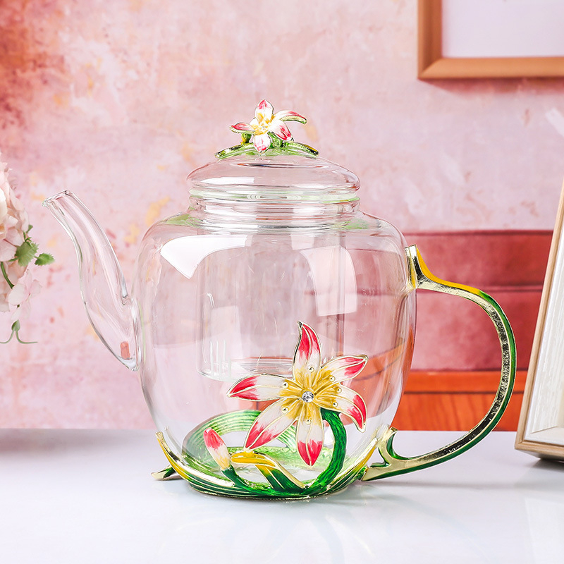Set de ceai cu cești din sticlă și ceainic, stil Kung Fu, cești florale, cadou, pahar de cristal