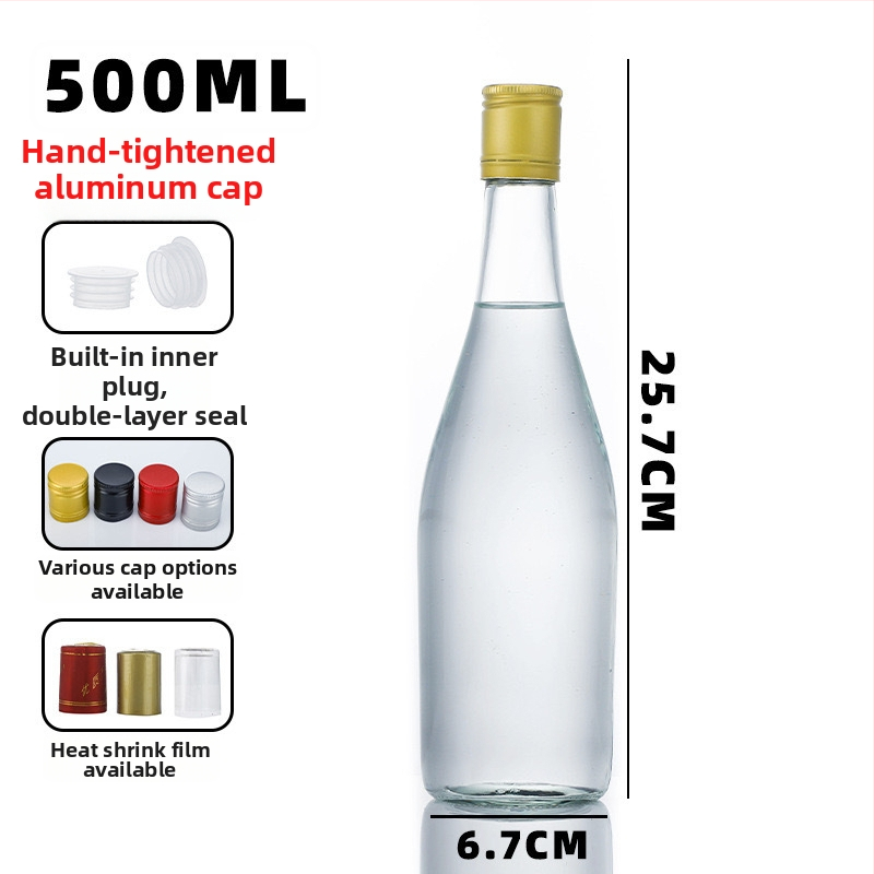 500 ml prázdna sklenená fľaša na domáce destilovanie – fľaša na alkohol s klasickým hrdlom