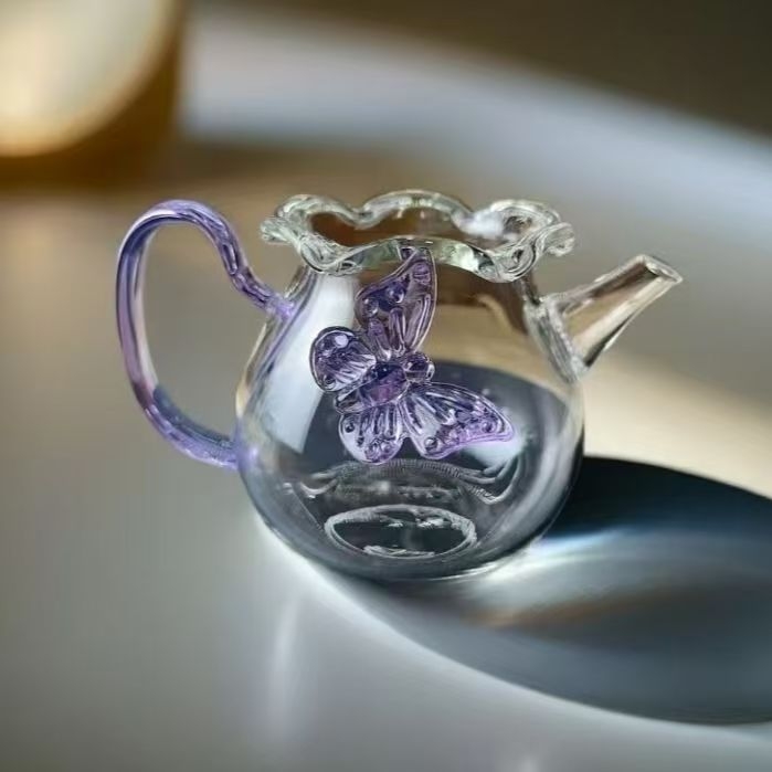 Ceainic din sticlă borosilikată cu filtru, pentru uz casnic, mic ceainic cu formă de fluture și ceașcă Gongdao – set Gongfu ceai