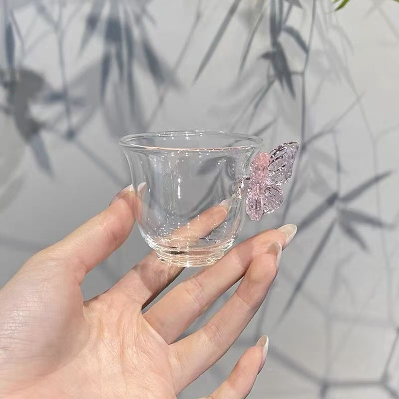 Ceainic din sticlă borosilikată cu filtru, pentru uz casnic, mic ceainic cu formă de fluture și ceașcă Gongdao – set Gongfu ceai
