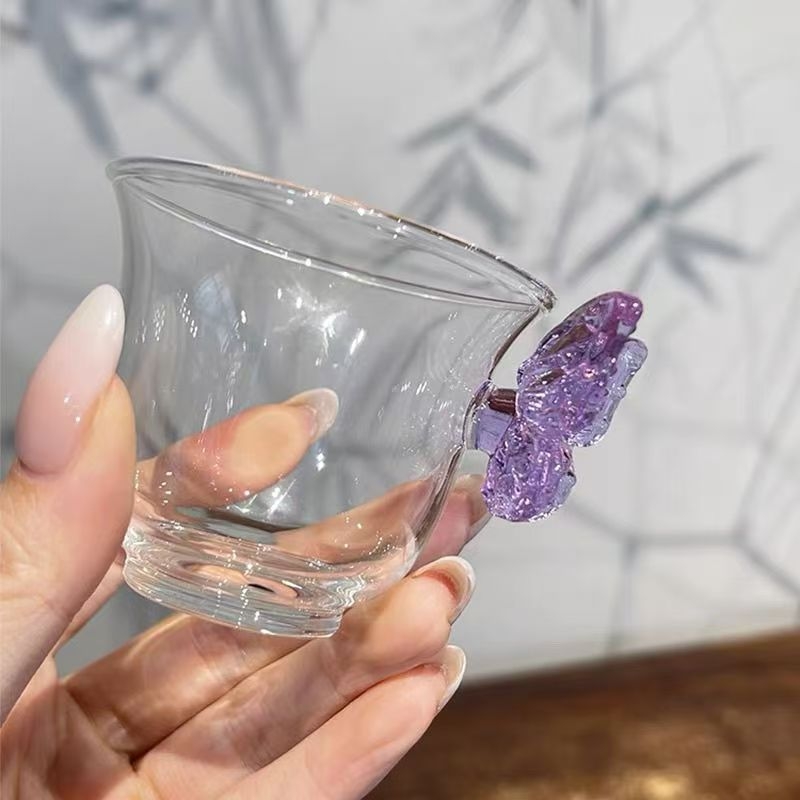 Ceainic din sticlă borosilikată cu filtru, pentru uz casnic, mic ceainic cu formă de fluture și ceașcă Gongdao – set Gongfu ceai