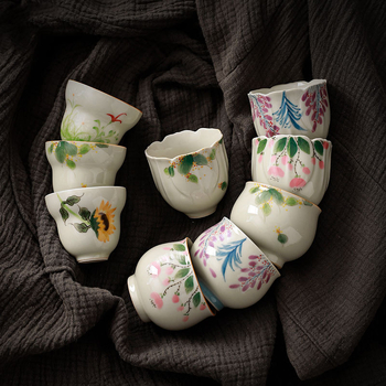 Ceașcă de ceai din ceramică, pictată manual, cu culoare sub glazură, stil vintage, mică capacitate, pentru uz personal