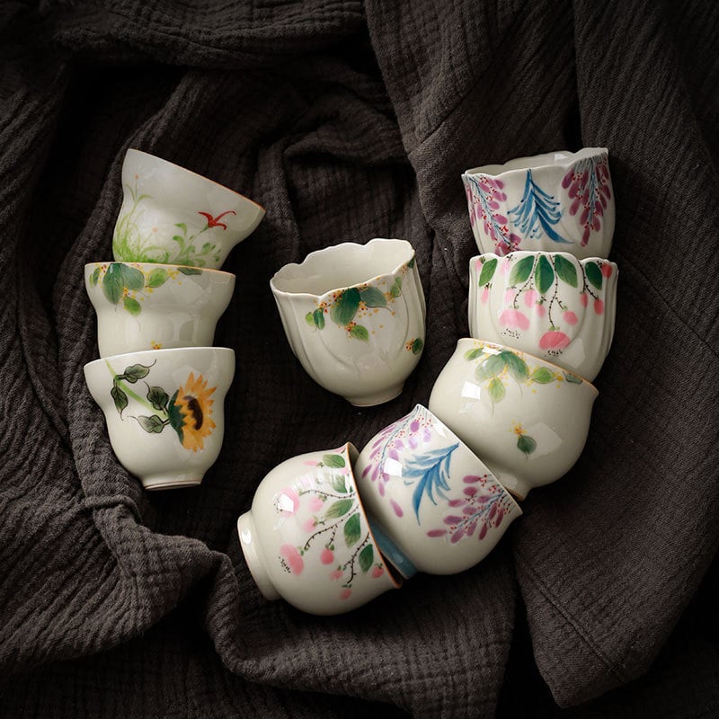 Ceașcă de ceai din ceramică, pictată manual, cu culoare sub glazură, stil vintage, mică capacitate, pentru uz personal