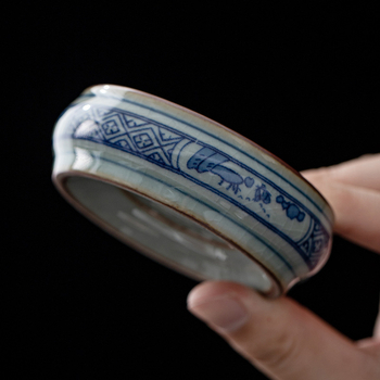 Set de ceai din ceramică chinezesc, retro, cu capac pentru tava de ceai, suport pentru ceainic și suporturi pentru cești din porțelan albastru și alb