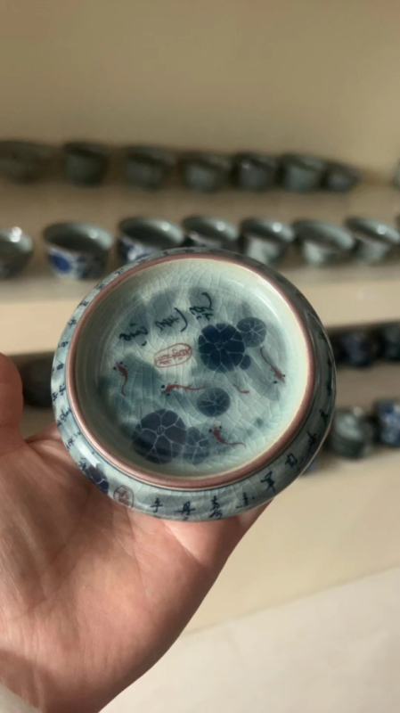 Set de ceai din ceramică chinezesc, retro, cu capac pentru tava de ceai, suport pentru ceainic și suporturi pentru cești din porțelan albastru și alb