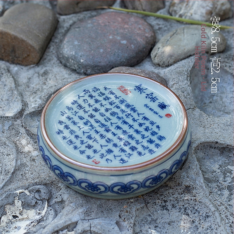 Čínska retro keramická súprava na čaj so krytým tácom na čaj, stojanom na čajník a podšálkami z modro-bielej porcelíny