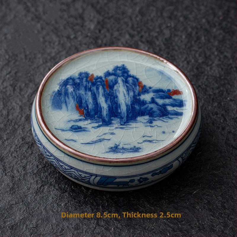 Čínska retro keramická súprava na čaj so krytým tácom na čaj, stojanom na čajník a podšálkami z modro-bielej porcelíny