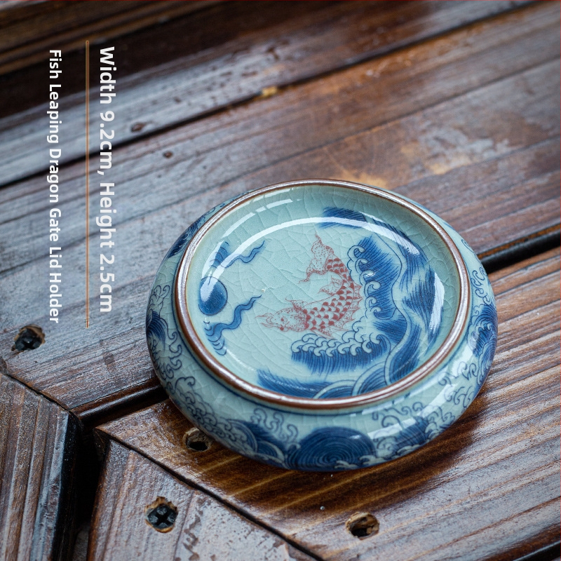 Čínska retro keramická súprava na čaj so krytým tácom na čaj, stojanom na čajník a podšálkami z modro-bielej porcelíny
