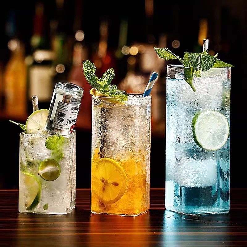 Pahar din sticlă cu pereți drepți, pahar pătrat pentru cocktail, pahar Long Island Iced Tea, pahar Collins subțire în stil japonez, pahar de whiskey