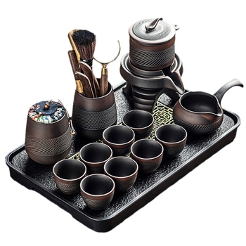 Set de ceai din lut purpuriu, automat Gongfu, ceainic ceramic pentru birou și uz casnic, cu râșniță din piatră