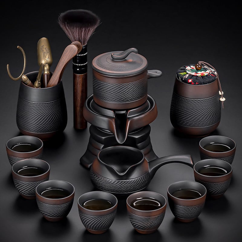 Set de ceai din lut purpuriu, automat Gongfu, ceainic ceramic pentru birou și uz casnic, cu râșniță din piatră