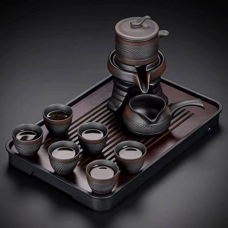 Set de ceai din lut purpuriu, automat Gongfu, ceainic ceramic pentru birou și uz casnic, cu râșniță din piatră