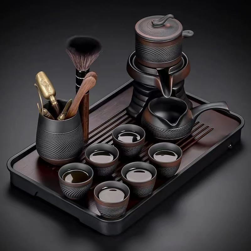 Set de ceai din lut purpuriu, automat Gongfu, ceainic ceramic pentru birou și uz casnic, cu râșniță din piatră
