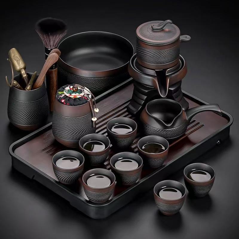 Set de ceai din lut purpuriu, automat Gongfu, ceainic ceramic pentru birou și uz casnic, cu râșniță din piatră