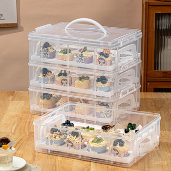 Cutie multifuncțională pentru brioșe, cutie reutilizabilă pentru deserturi cu mâner, cutie portabilă pentru picnic cu 24/36/48 compartimente