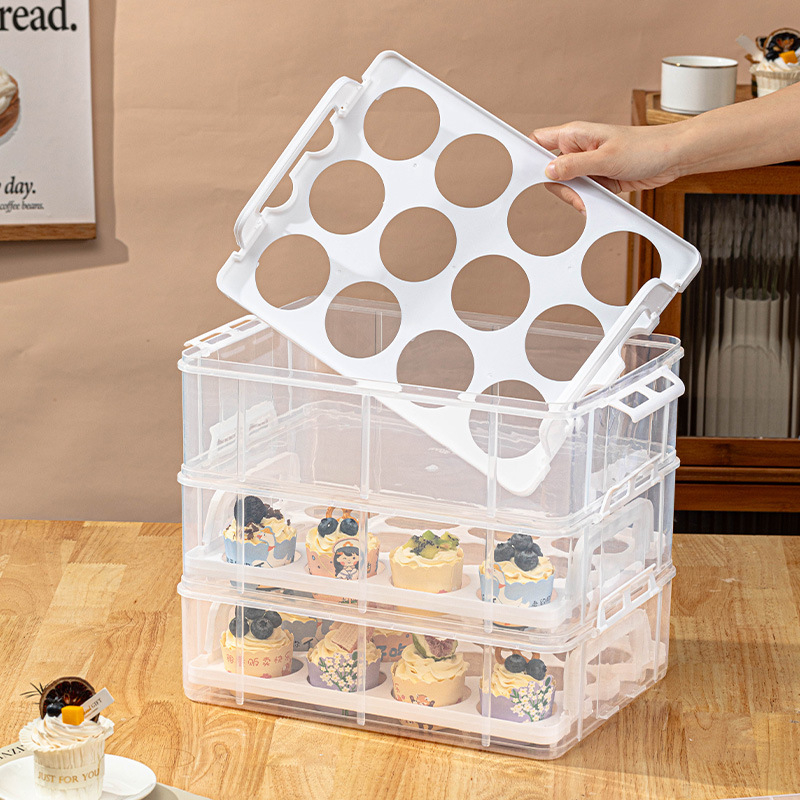 Cutie multifuncțională pentru brioșe, cutie reutilizabilă pentru deserturi cu mâner, cutie portabilă pentru picnic cu 24/36/48 compartimente