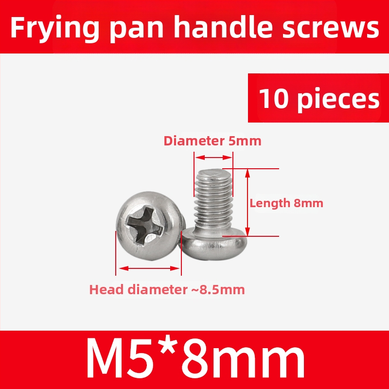 Šróby na držadlo woku a matice na rukoväť hrnca, protišmykové skrutky, M4/M5/M6×8 mm, 304 nerezová oceľ