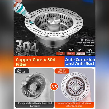 Meďný filter na drez s mriežkou a pop-up jadrom, príslušenstvo odtoku, univerzálny dizajn