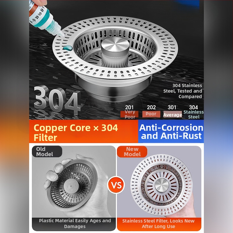 Meďný filter na drez s mriežkou a pop-up jadrom, príslušenstvo odtoku, univerzálny dizajn
