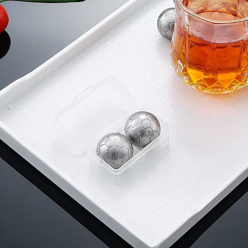 Set de mingi de gheață din oțel inoxidabil 304, în formă de fotbal, pentru baruri și restaurante, reutilizabile, înghețare rapidă, pentru bere și băuturi spirtoase
