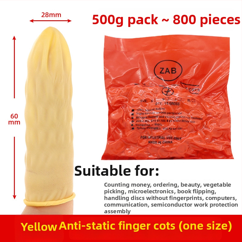 Jednorázové béžové latexové návleky na prsty, bez prachu, bez prášku, oranžové protišmykové a antistatické, 500 g
