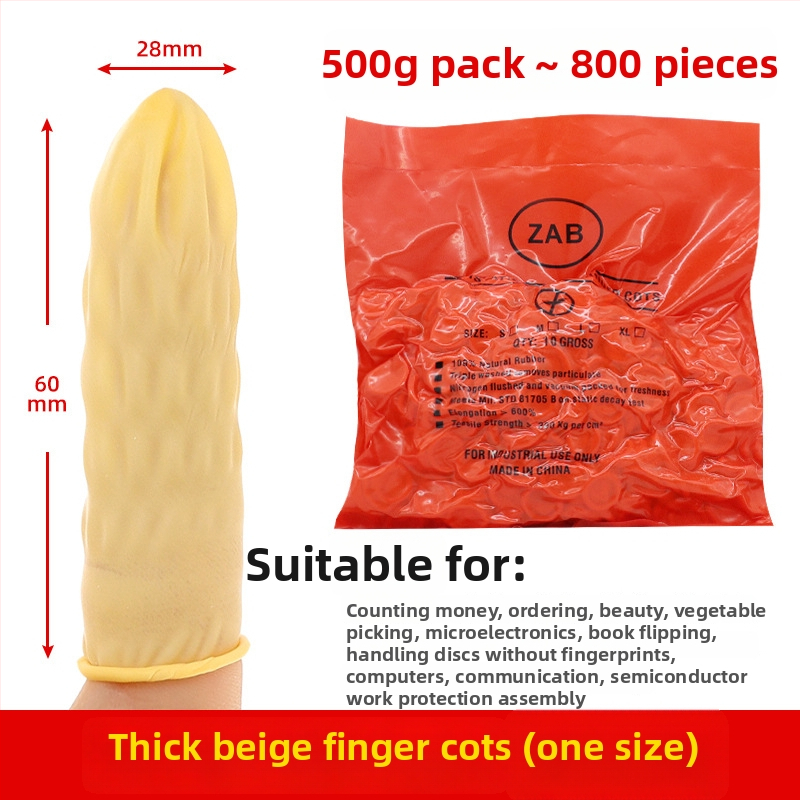 Jednorázové béžové latexové návleky na prsty, bez prachu, bez prášku, oranžové protišmykové a antistatické, 500 g