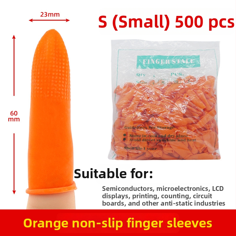 Jednorázové béžové latexové návleky na prsty, bez prachu, bez prášku, oranžové protišmykové a antistatické, 500 g