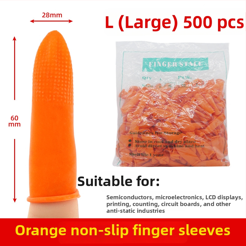 Jednorázové béžové latexové návleky na prsty, bez prachu, bez prášku, oranžové protišmykové a antistatické, 500 g