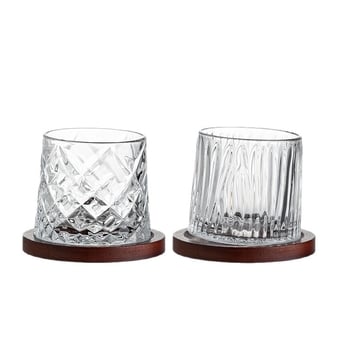Pahar de whiskey din sticlă, stil elegant, cu bază rotativă și suport pentru pahar