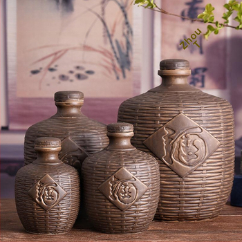 Sticlă ceramică mică, goală pentru vin, cu design antic ce imită împletitura de bambus, capacități 0,5/1/2,5/5 kg