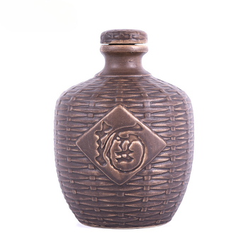 Sticlă ceramică mică, goală pentru vin, cu design antic ce imită împletitura de bambus, capacități 0,5/1/2,5/5 kg