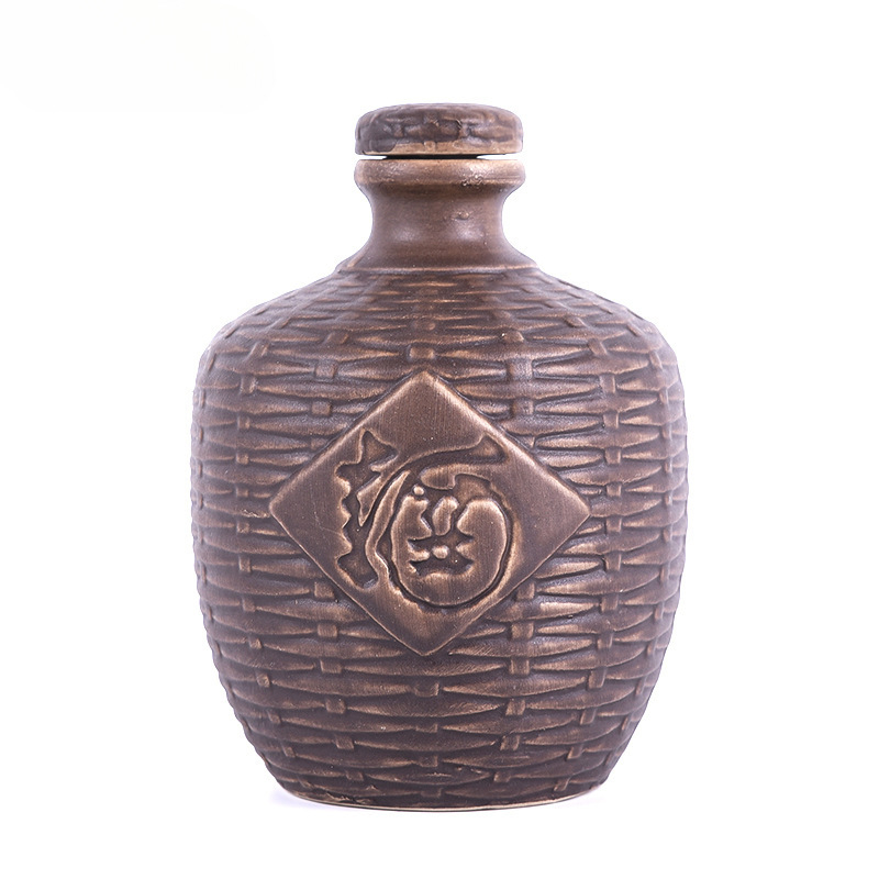 Sticlă ceramică mică, goală pentru vin, cu design antic ce imită împletitura de bambus, capacități 0,5/1/2,5/5 kg