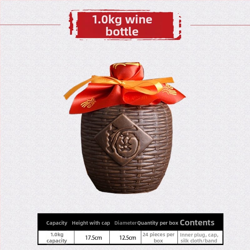 Sticlă ceramică mică, goală pentru vin, cu design antic ce imită împletitura de bambus, capacități 0,5/1/2,5/5 kg