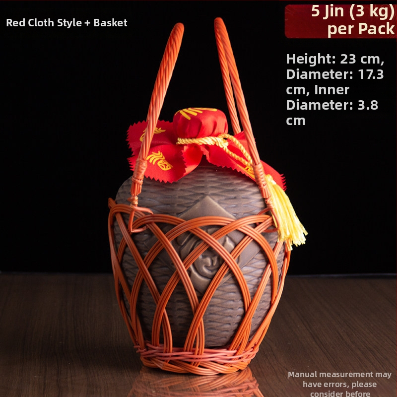 Sticlă ceramică mică, goală pentru vin, cu design antic ce imită împletitura de bambus, capacități 0,5/1/2,5/5 kg