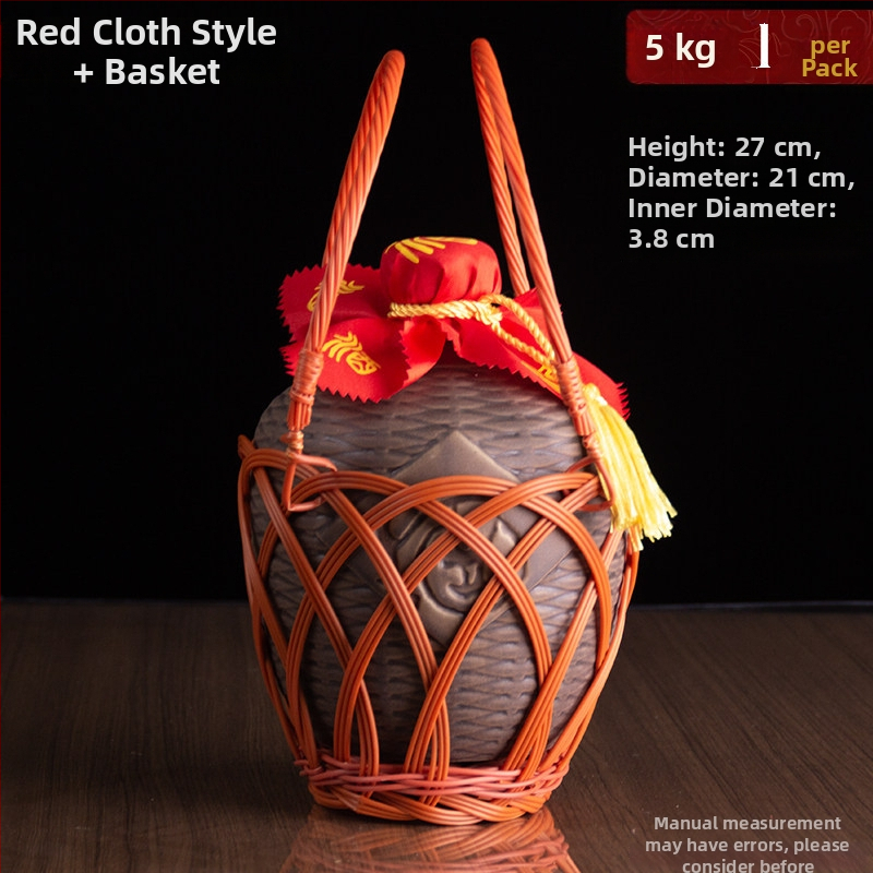 Sticlă ceramică mică, goală pentru vin, cu design antic ce imită împletitura de bambus, capacități 0,5/1/2,5/5 kg