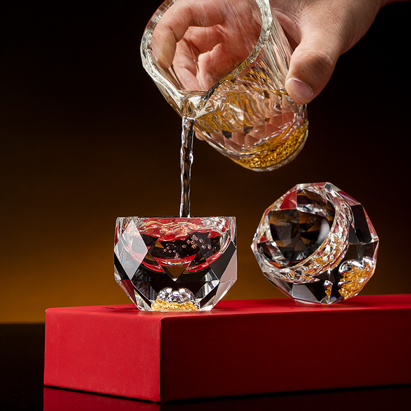 Starburst Cup cu folie de aur în sticlă cristal, pahar pentru băuturi spirtoase, utilizare în casă, dozator de băuturi și pahar de shot turcoaz