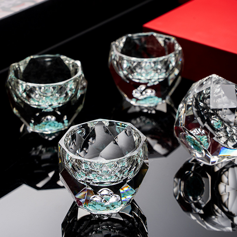 Starburst Cup cu folie de aur în sticlă cristal, pahar pentru băuturi spirtoase, utilizare în casă, dozator de băuturi și pahar de shot turcoaz