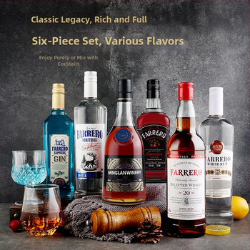 Set základov na koktaily: vodka, sirup likéru, biely rum, zahraničné alkoholy, whisky a XO brandy