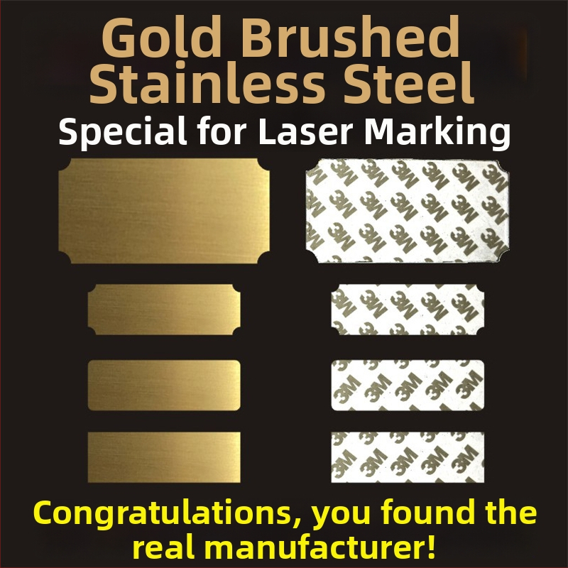 Prazdná menovka z nerezovej ocele pre laserové gravírovanie, brúsený povrch; farby: zlatá, čierny titan, strieborná; rozmery 76,2 x 25,4 mm; 10 kusov s lepidlom.