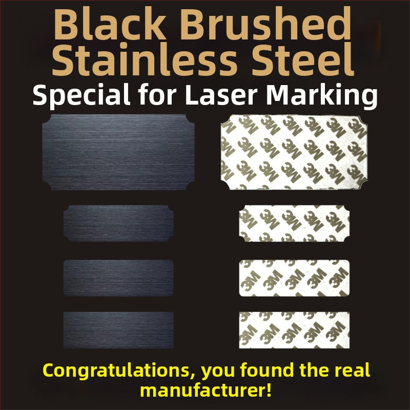 Prazdná menovka z nerezovej ocele pre laserové gravírovanie, brúsený povrch; farby: zlatá, čierny titan, strieborná; rozmery 76,2 x 25,4 mm; 10 kusov s lepidlom.