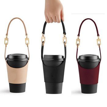Suport pentru ceașă de ceai cu lapte, reglabil cu Velcro, husă din piele PU, izolat pentru băuturi și cafea.