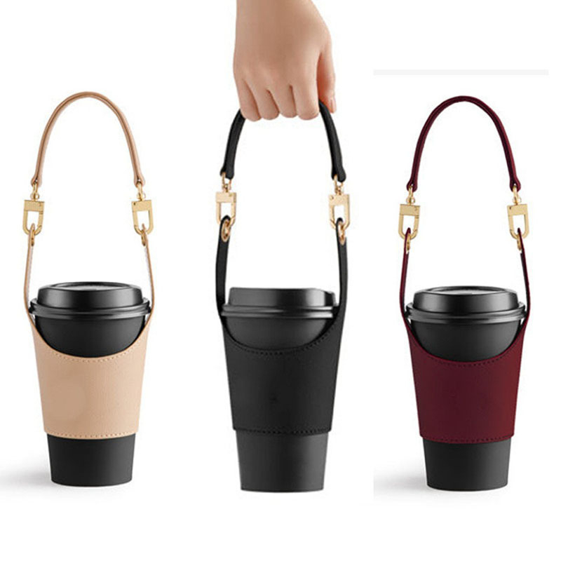 Suport pentru ceașă de ceai cu lapte, reglabil cu Velcro, husă din piele PU, izolat pentru băuturi și cafea.